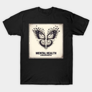 Mental Health Awareness Butterflies In Nature Vintage T-Shirt